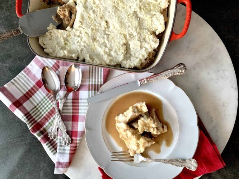 top down view of turkey leftovers turned into a dish