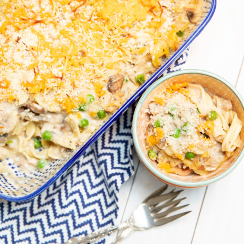 tuna noodle casserole in a dish