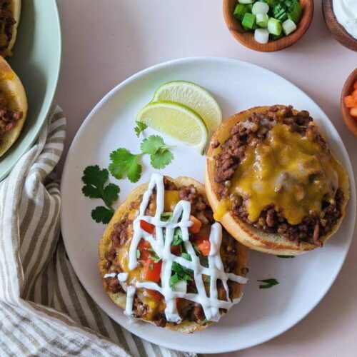 top down view of taco melts on a plate beauty shot