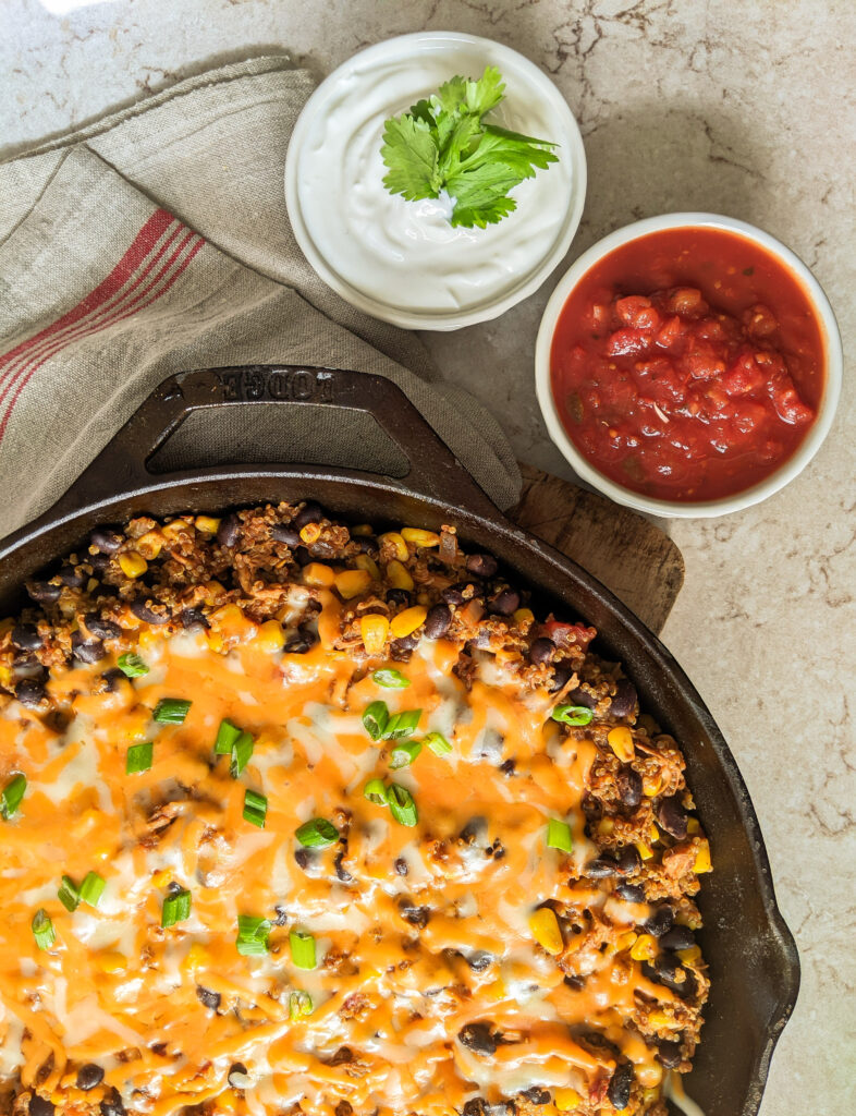 top down view of a one-pot skillet