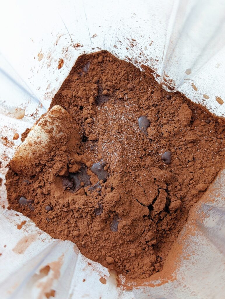 top down of ingredients in a blender
