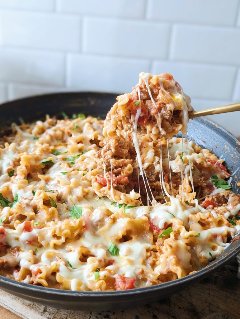 cheesy skillet lasagna in the pan