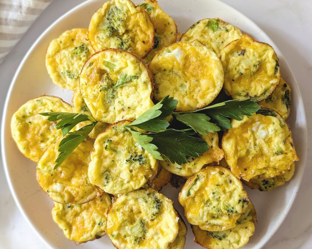 top down plate full of lunchbox frittata puffs