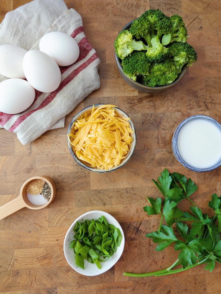 top down of ingredients needed to make egg frittata puffs