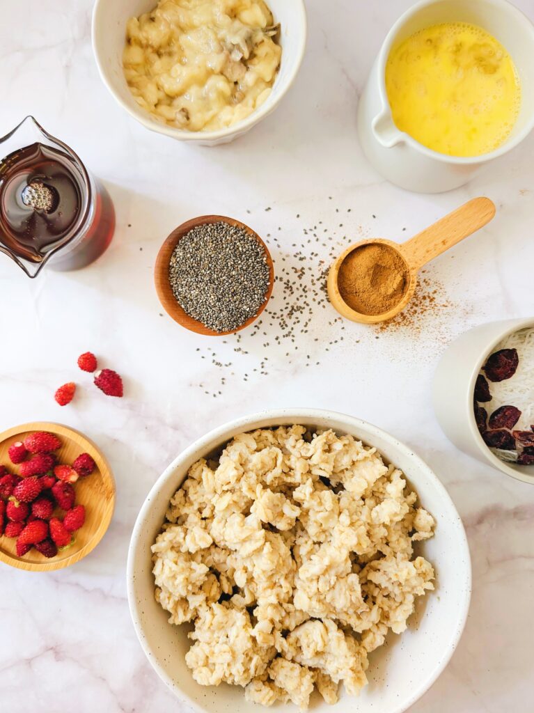 top down view of ingredients needed to make lunchox oatmeal muffins