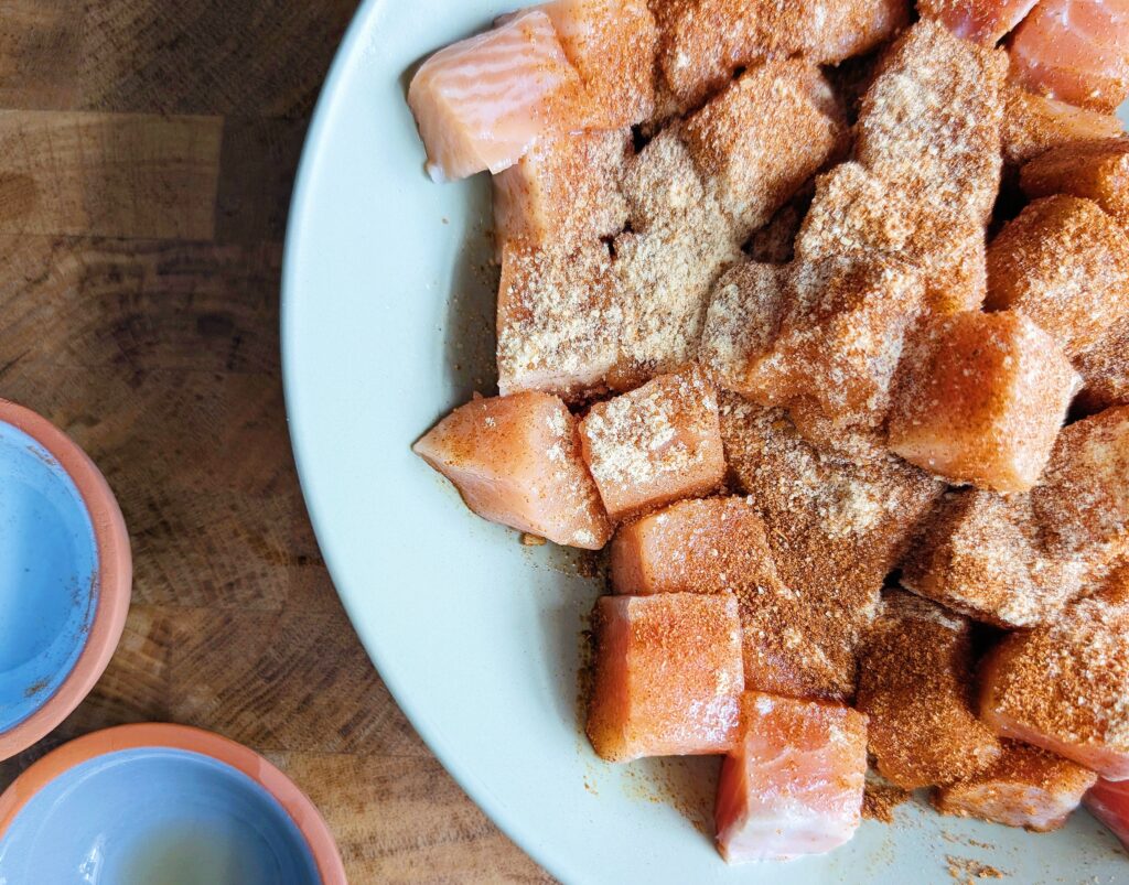 Salmon pieces are spices