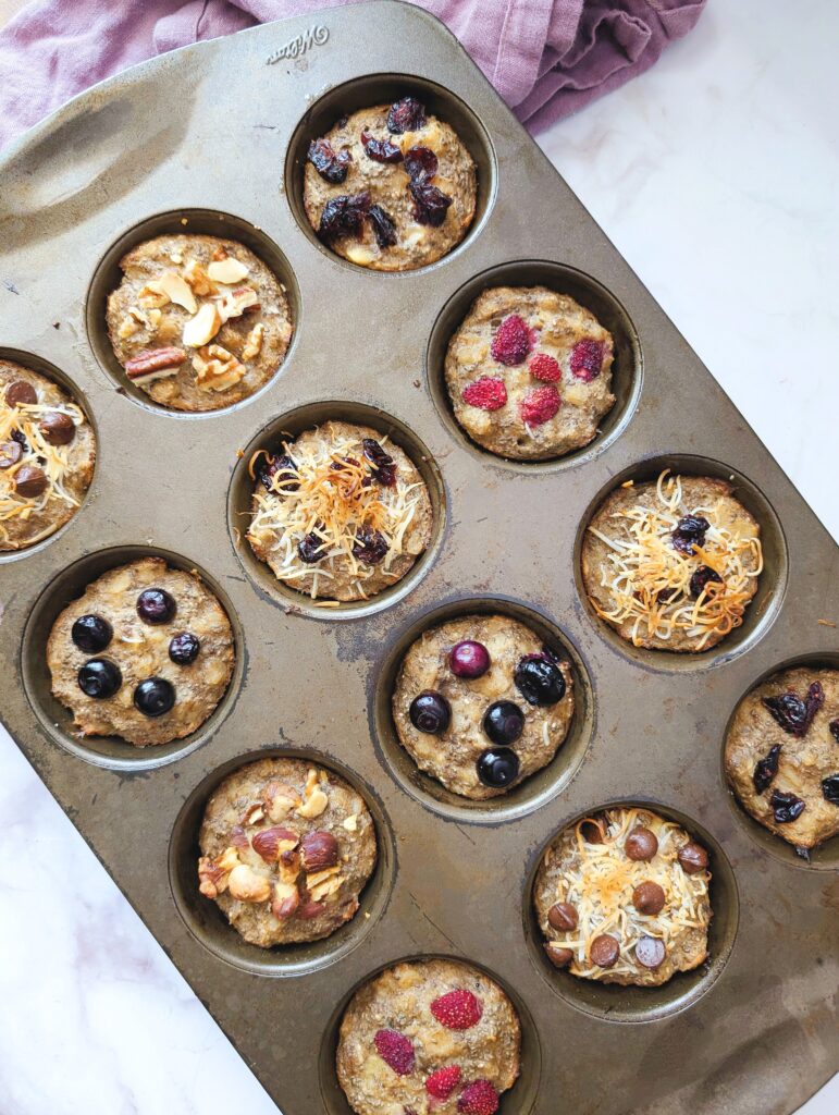 Top down view of muffins customized for kids