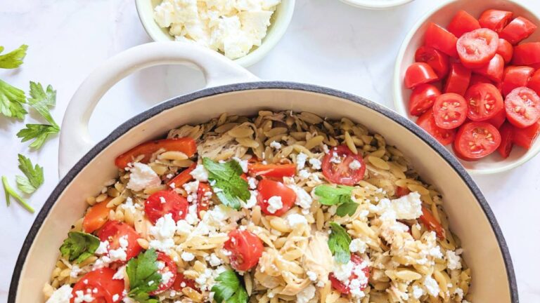 Mediterranean chicken and veggie orzo