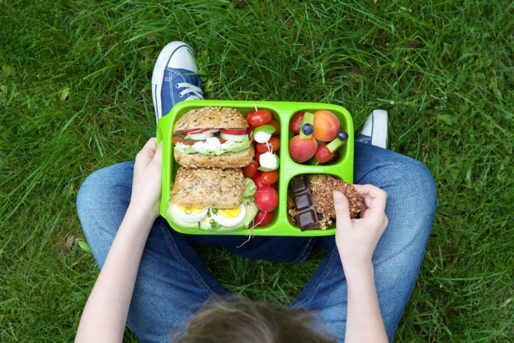 top down view of a high-protein lunchbox idea for kids