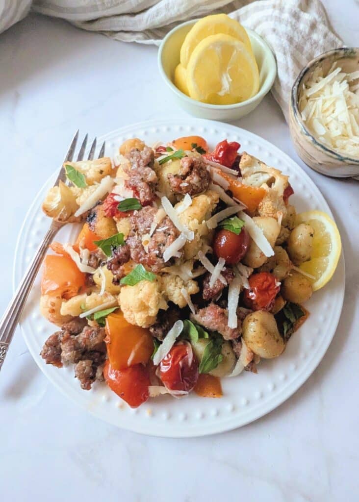 close up of a plate of gnocchi