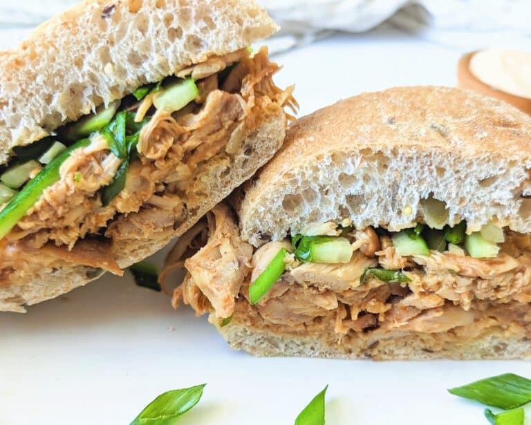 slow cooker gochujang chicken sandwiches on a platter