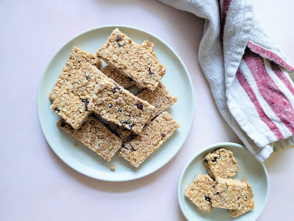 top down view of oat bars on two plates