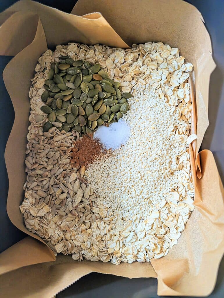 top down view of dry ingredients in air fryer basket