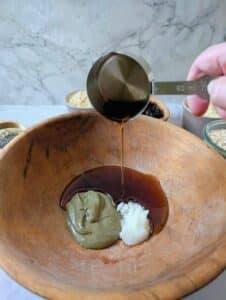 close up of wet ingredients in a bowl