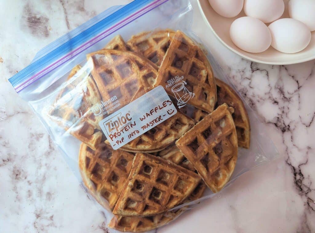 protein waffles in a freezer bag