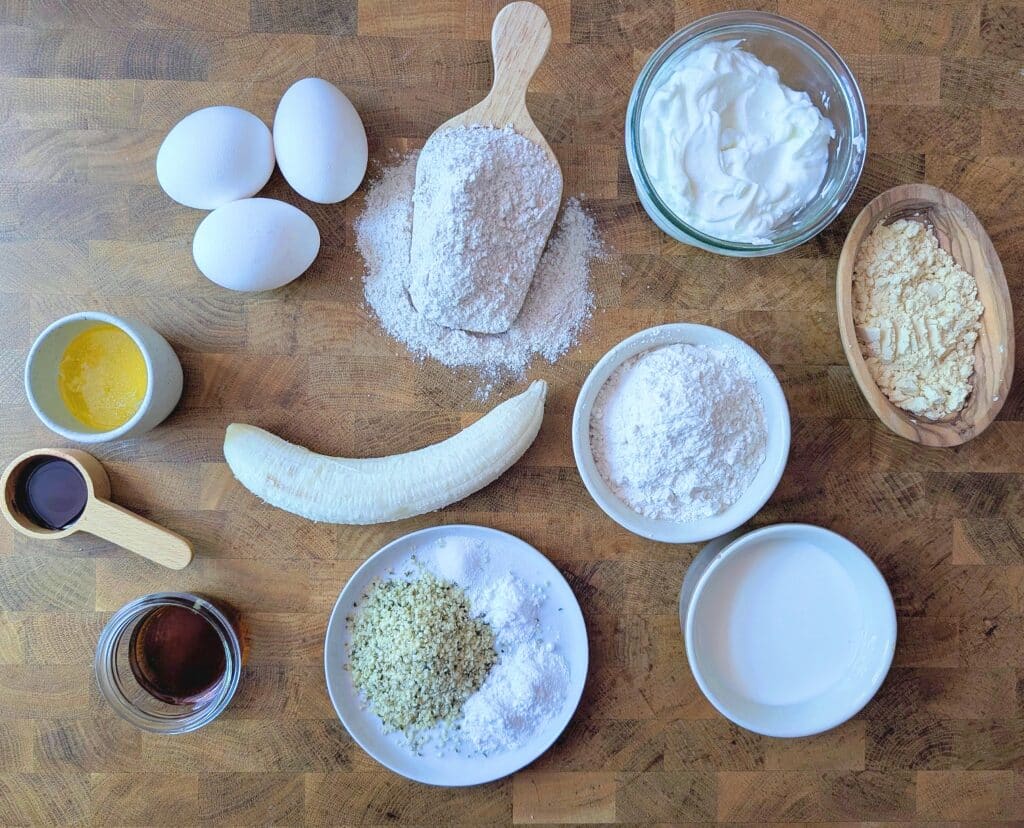 ingredients needed for protein waffles for kids flat lay